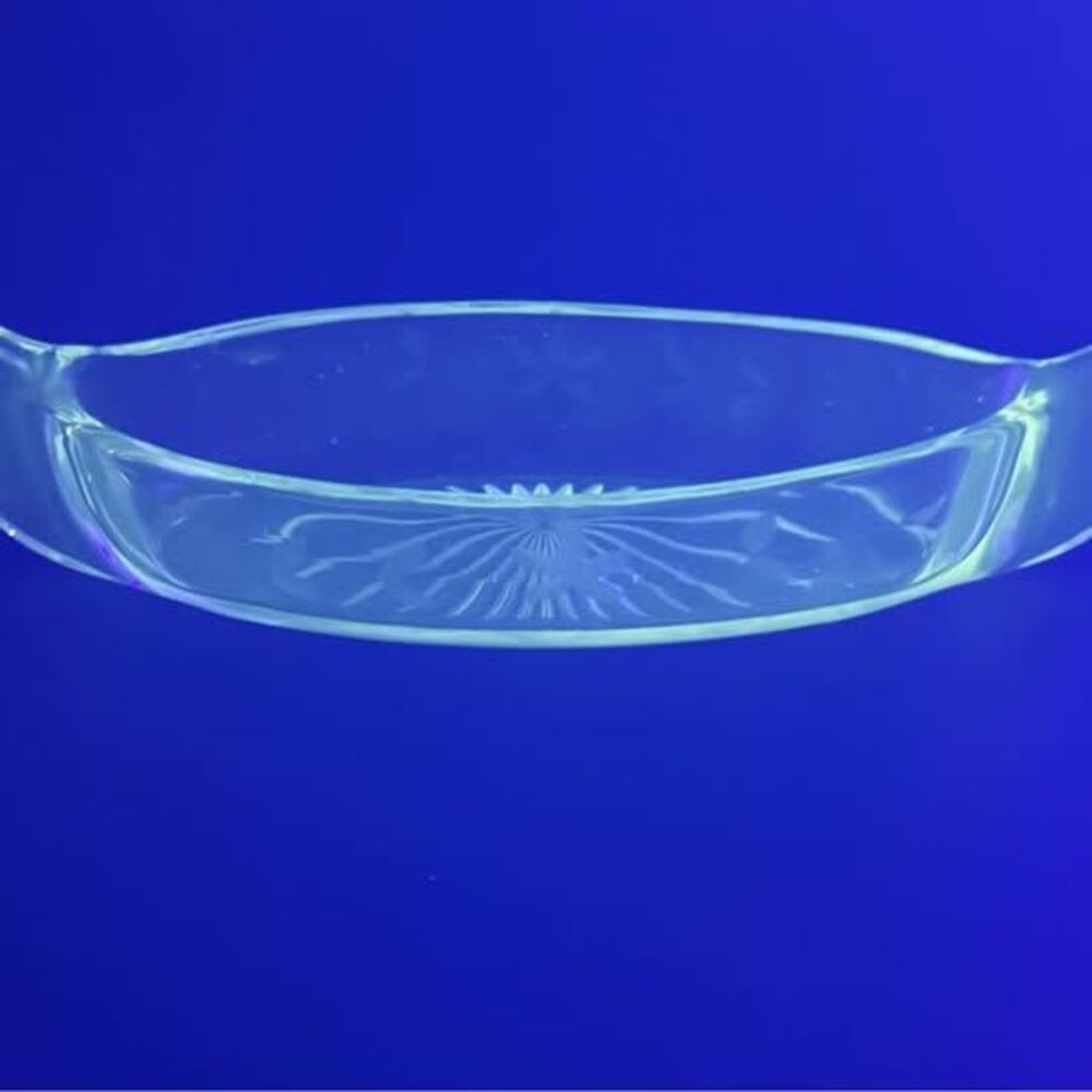Vintage Manganese Glass Etched Canoe Shaped Relish Dish